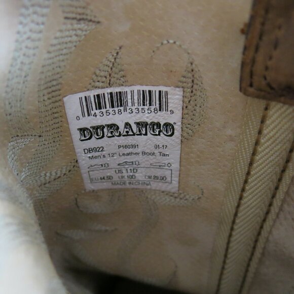 Durango Men's 12" Tan Pull On Leather Western Boots - Size 11D US New - Picture 7 of 8